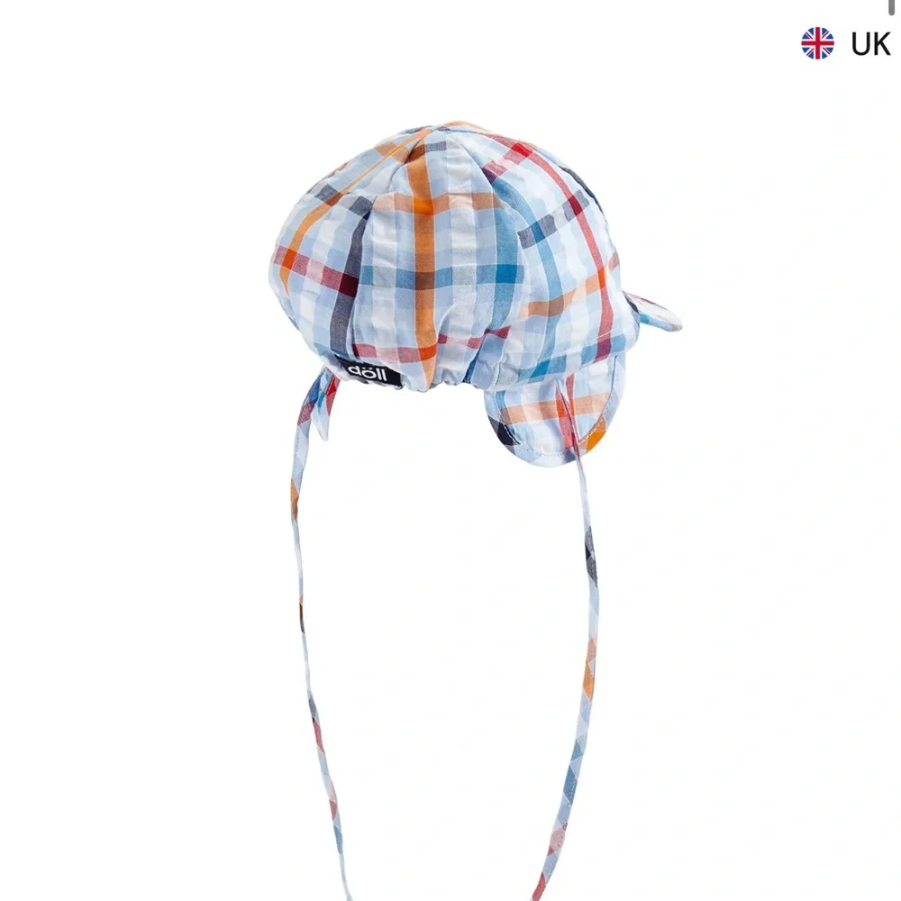 Kids Plaid Sun Hat with Chin Strap - Blue Multi new
